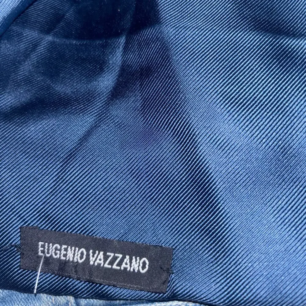 Eugenia Vazanno Velvet & Silk Scarf Blue Two Sided Fabric 46x8 Mixed Media